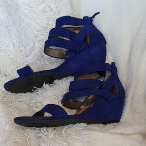 Women's Blue Strappy Wedge Sandals